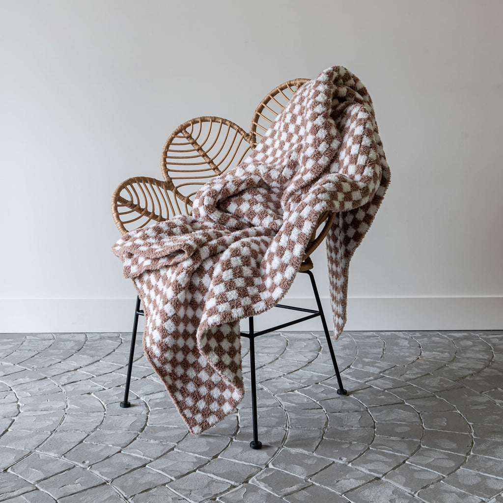 Chocolate Check Knit Throw, Extended Size