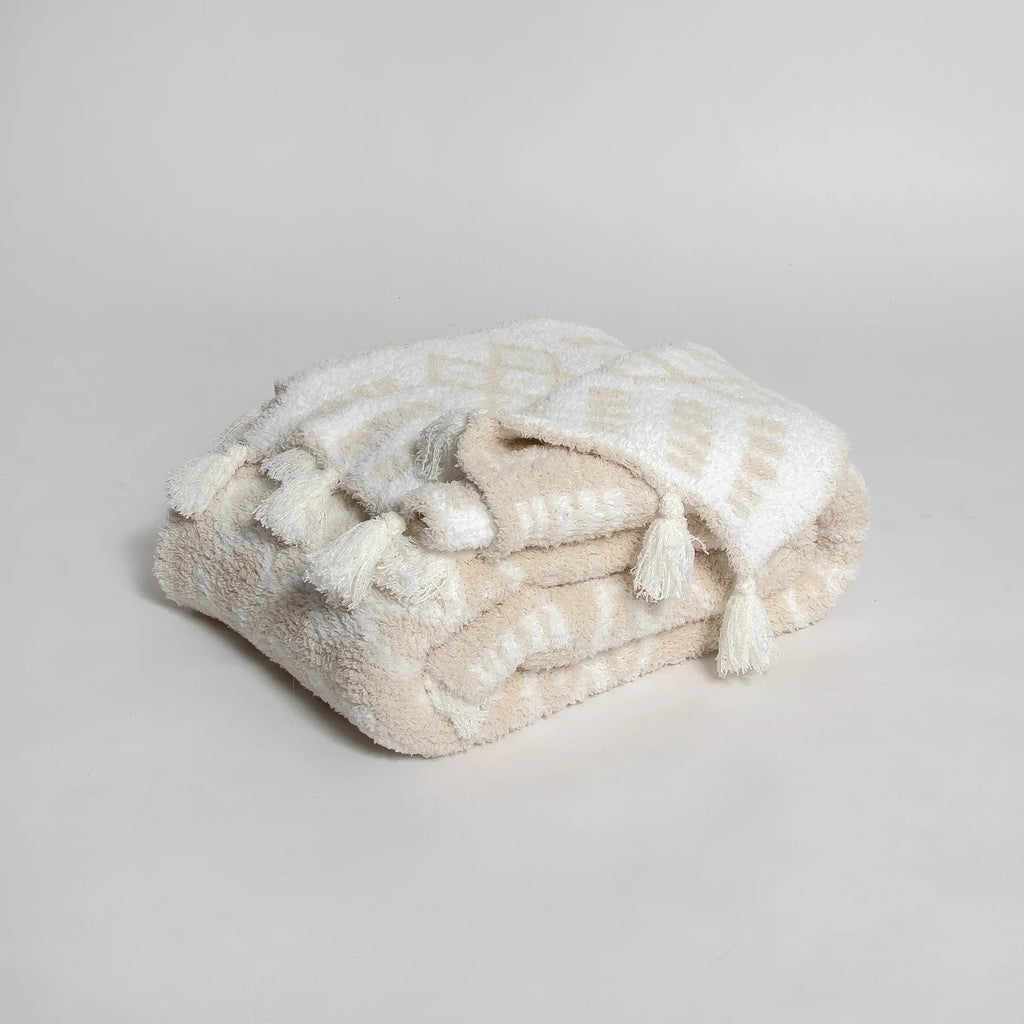 Birch & Marshmallow Tassel Knit Throw, Extended Size