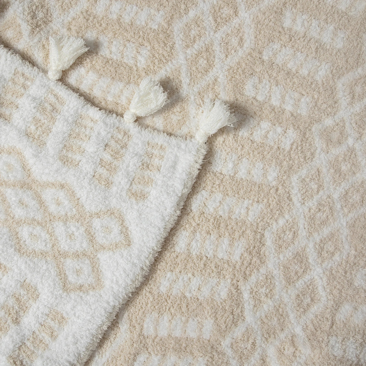 Birch & Marshmallow Tassel Knit Throw, Extended Size
