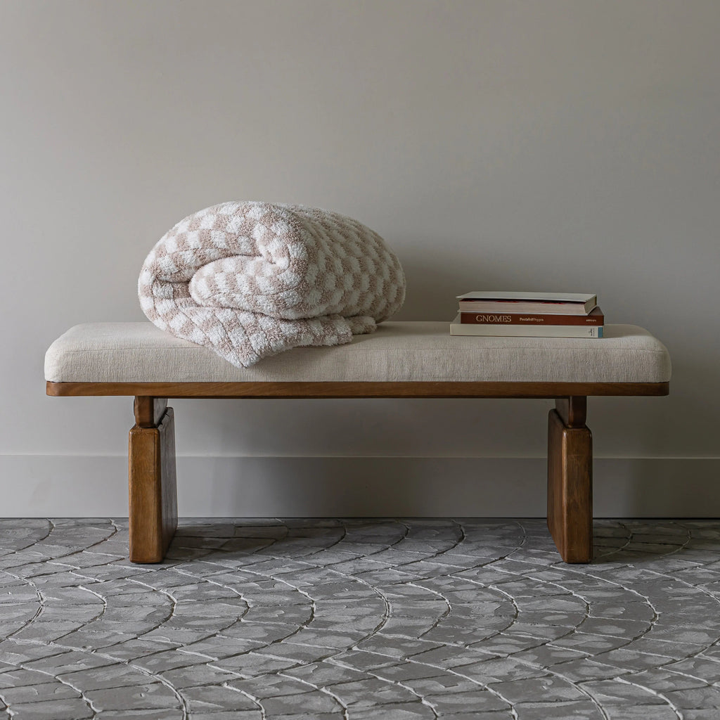 Beige Check Heavyweight Knit Throw