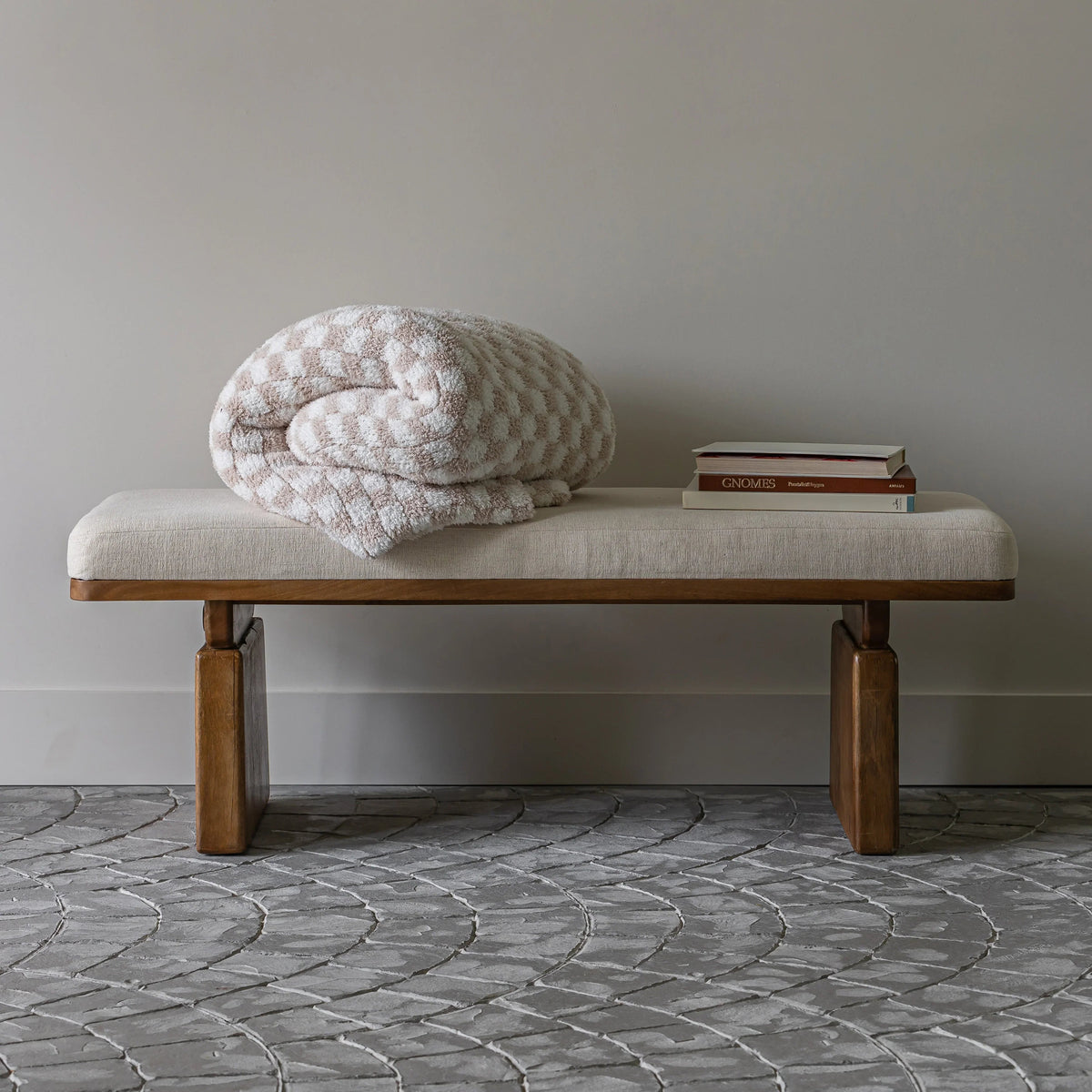 Beige Check Heavyweight Knit Throw