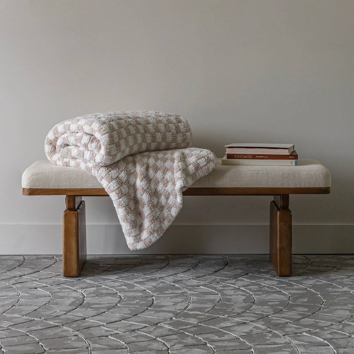 Beige Check Heavyweight Knit Throw
