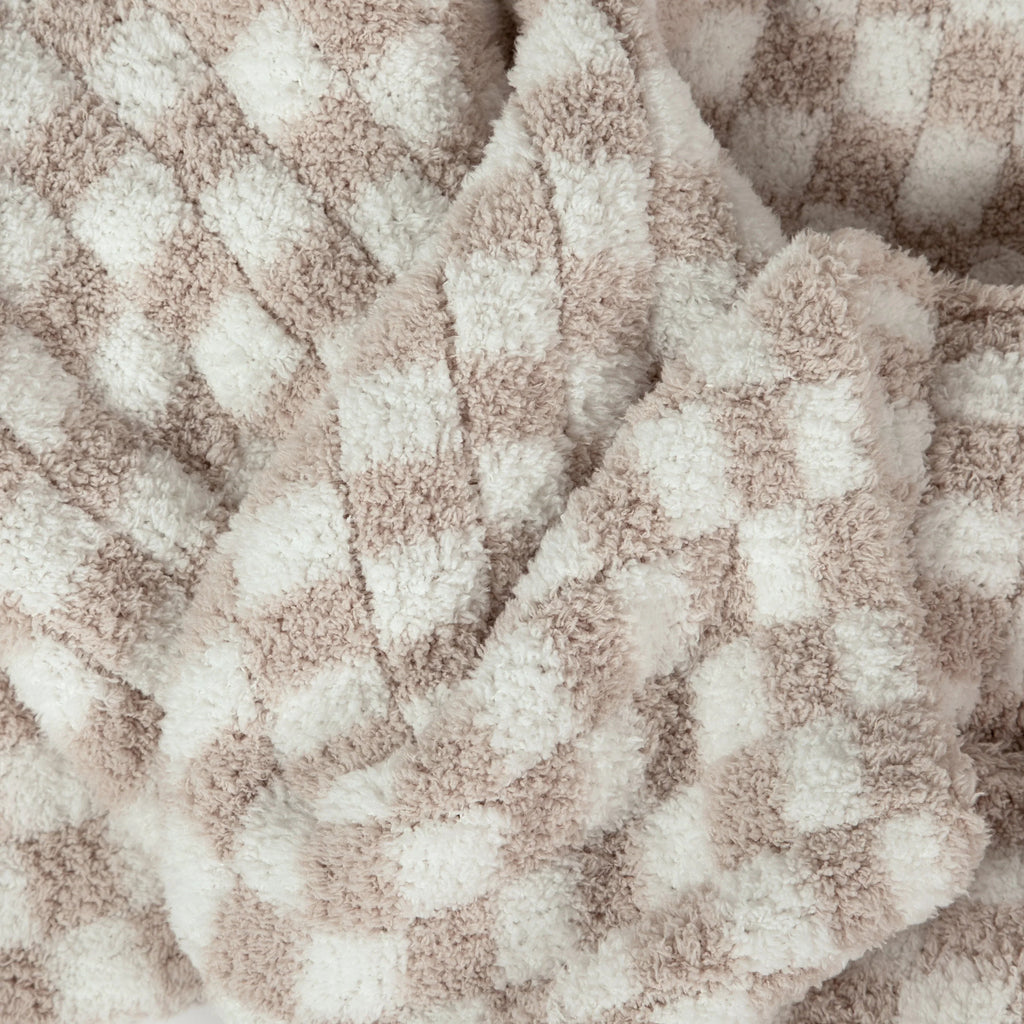 Beige Check Heavyweight Knit Throw