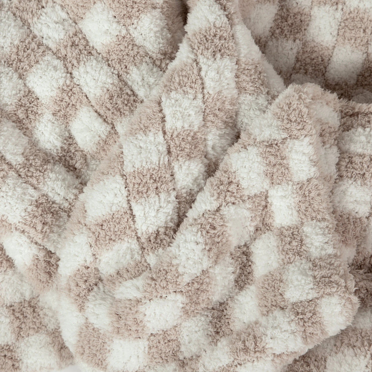 Beige Check Heavyweight Knit Throw
