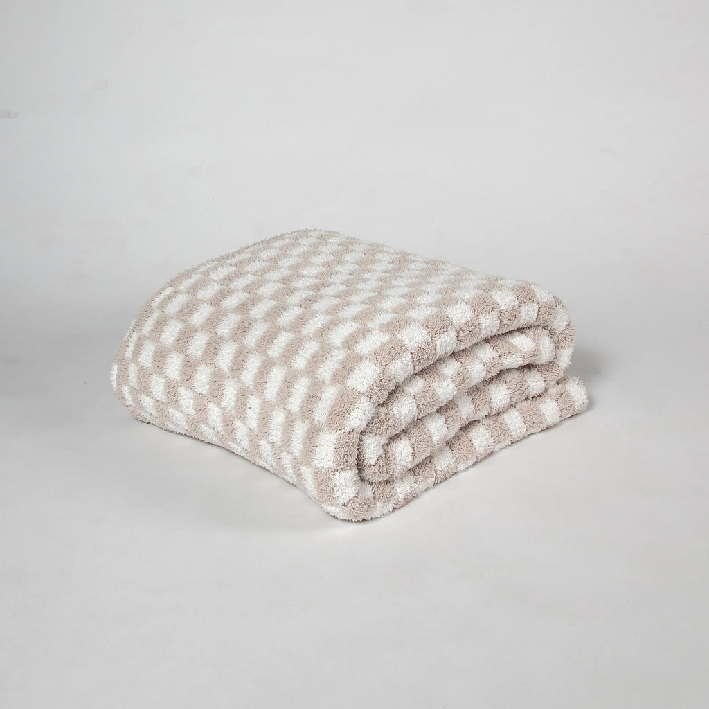 Beige Check Heavyweight Knit Throw