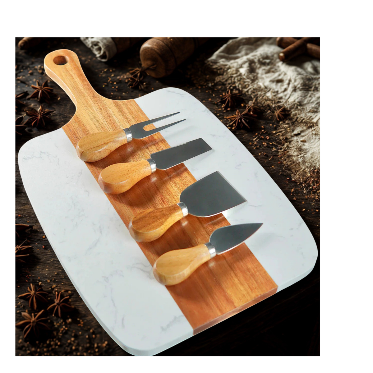 Marble & Acacia Serving Board Set