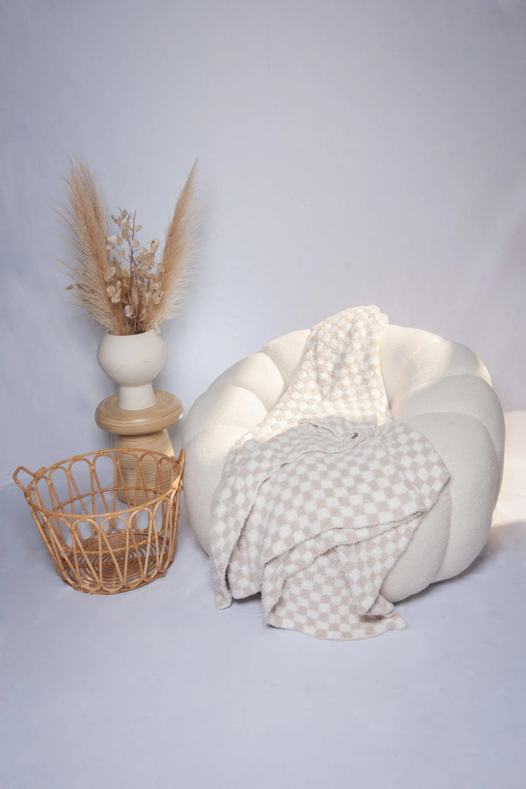 Beige Check Heavyweight Knit Throw